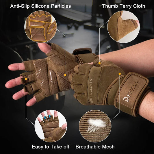 NEW Half Finger Gym Gloves Weightlifting Dumbbell Training Anti-Slip Fitness Gloves with Wrist Support Workout Crossfit Exercise