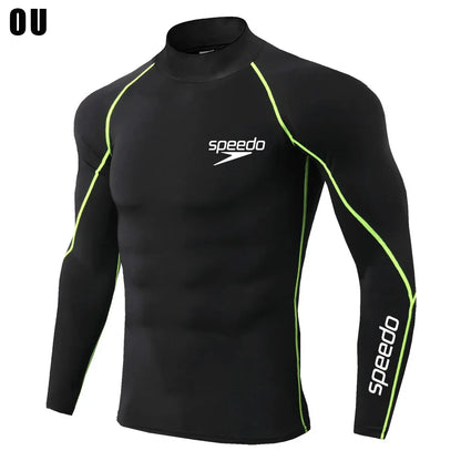 Men Swimming TightsT Shirt Surf Rash Guard Long Sleeve Protection Basic Skins Surfing Diving Swimsuit Tees Rashguard Gym Clothes